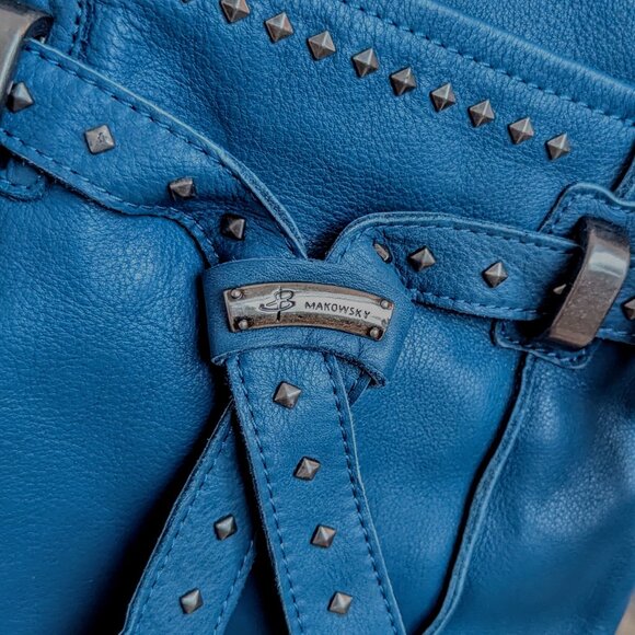 B. MAKOWSKY NWOT Blue Pebbled Leather Studded Crossbody Shoulder bag Handbag - Picture 6 of 6